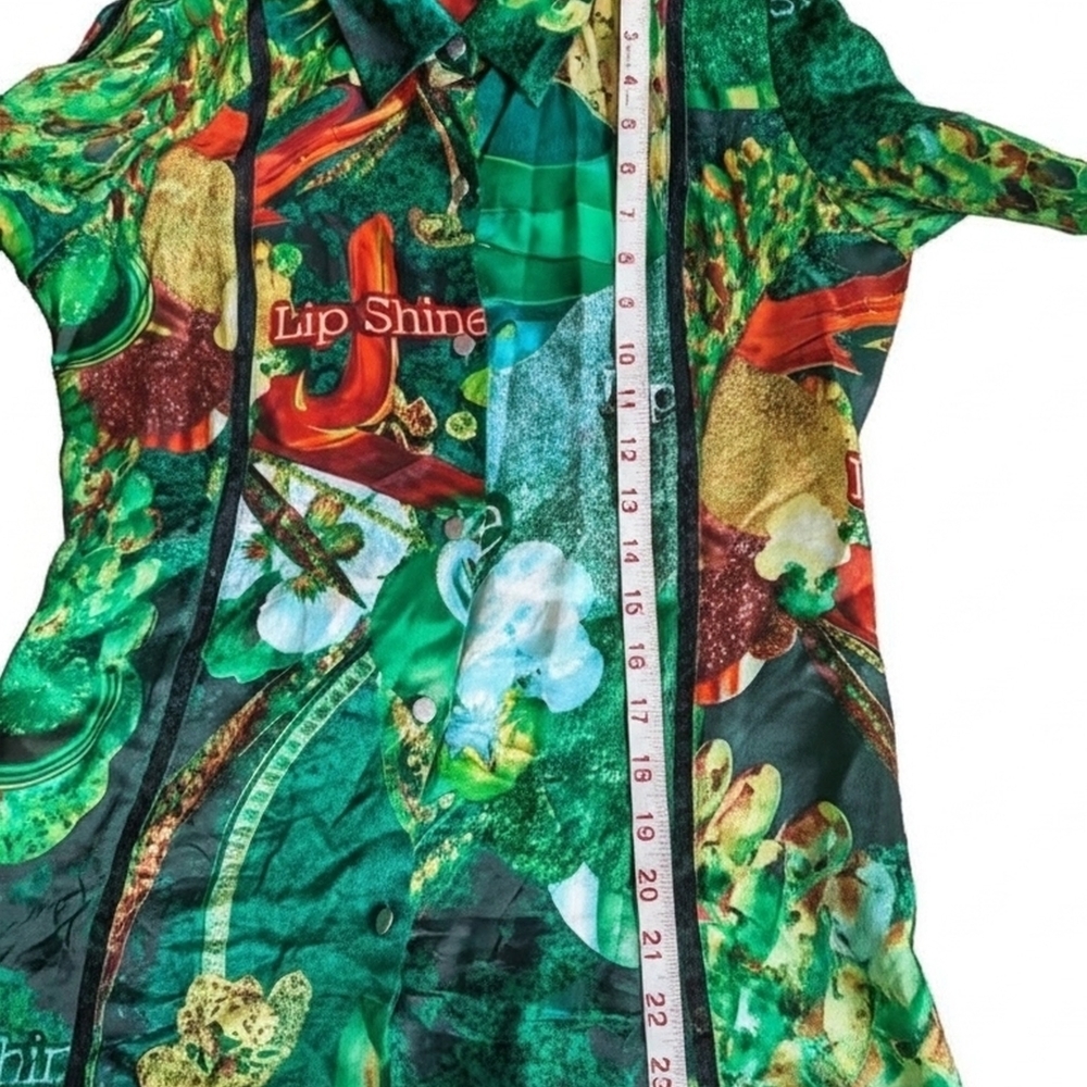 Custo Barcelona Green and Brown Printed Silk Shirt - Picture 4 of 8